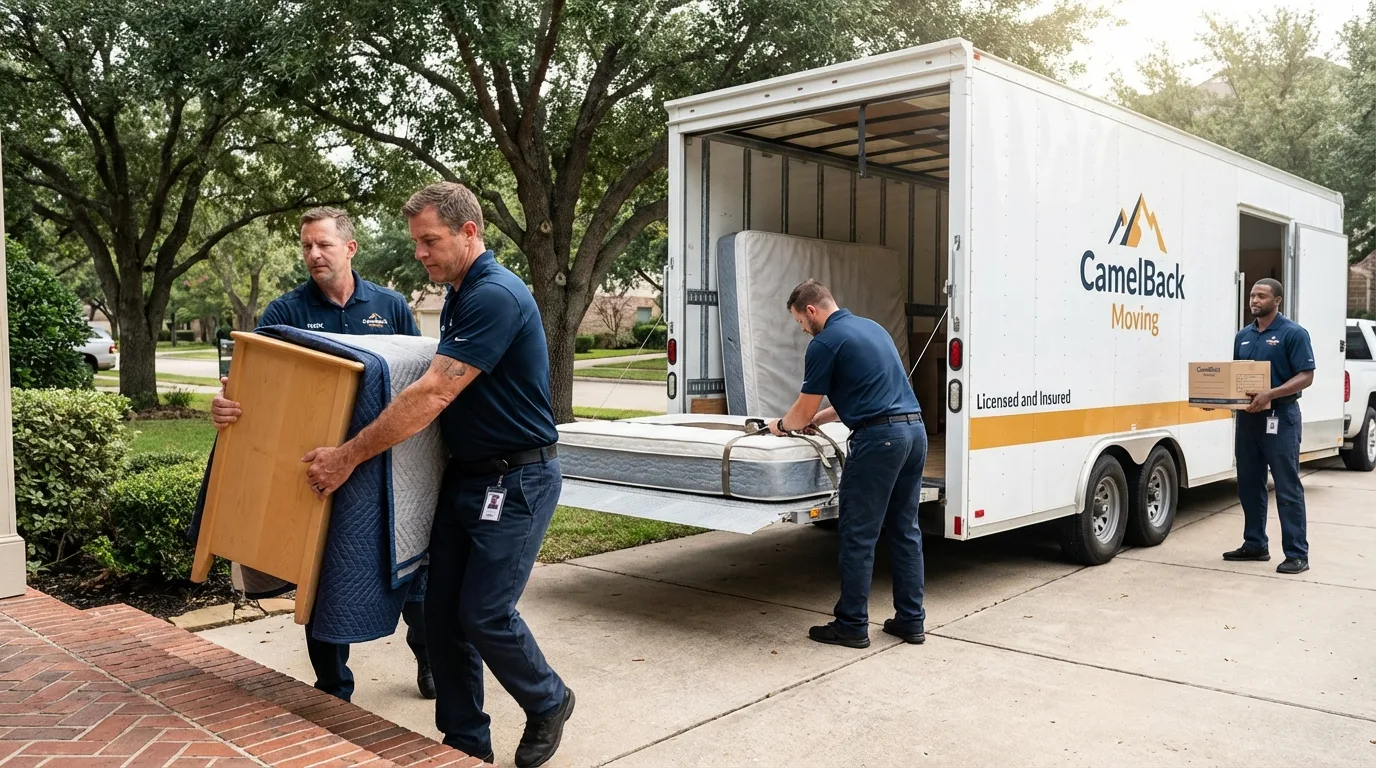Crew loading residential truck for cross-state move from Madison, WI